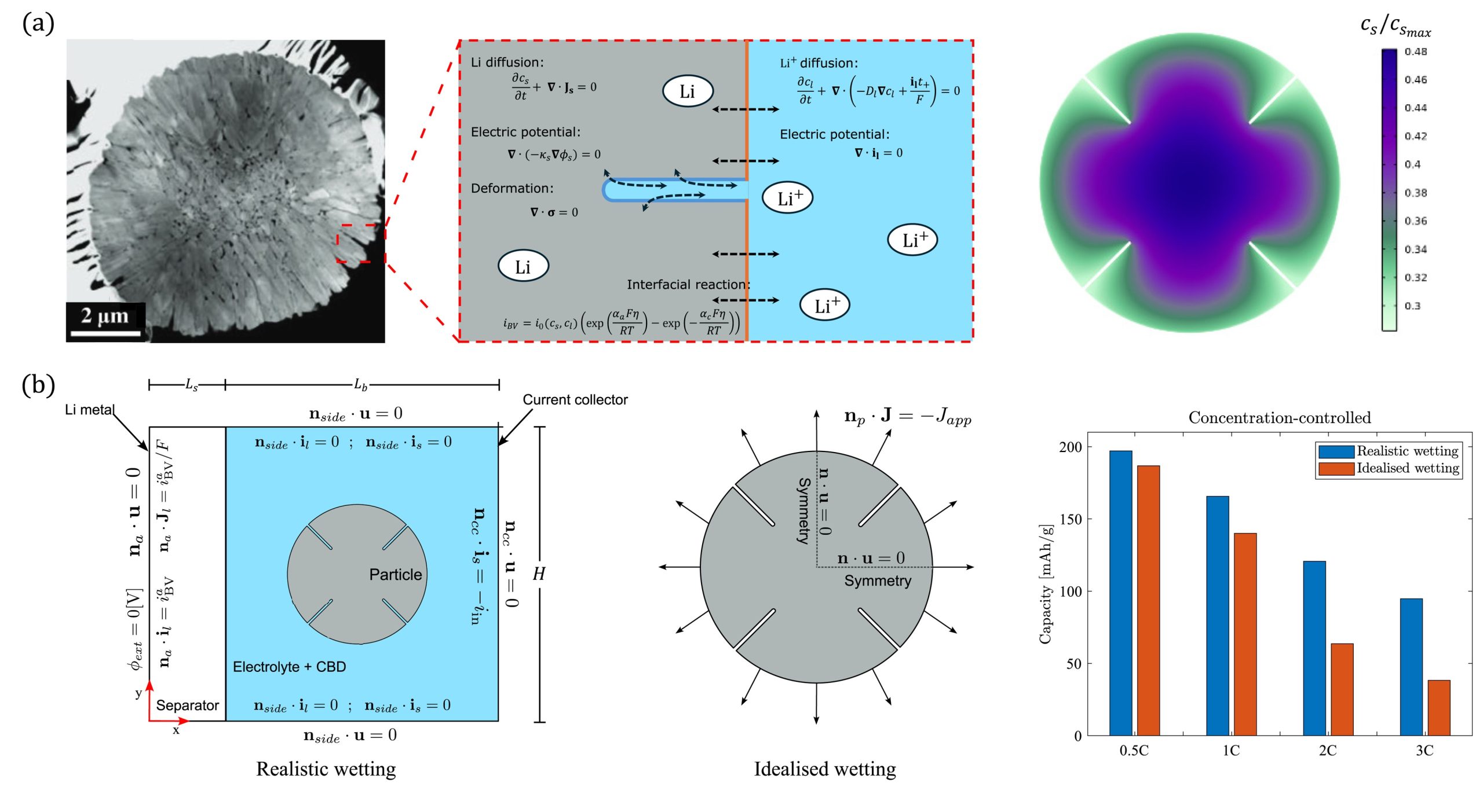 On the role of crack electrolyte wetting in the degradation and performance of battery active particles